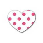 Polka Dots - Dark Pink on White Rubber Coaster (Heart)