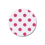 Polka Dots - Dark Pink on White Rubber Round Coaster (4 pack)