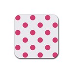 Polka Dots - Dark Pink on White Rubber Coaster (Square)