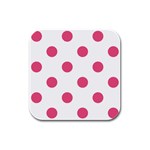 Polka Dots - Dark Pink on White Rubber Square Coaster (4 pack)