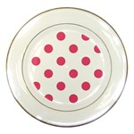 Polka Dots - Dark Pink on White Porcelain Plate