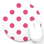 Polka Dots - Dark Pink on White Round Mousepad