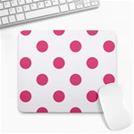 Polka Dots - Dark Pink on White Large Mousepad