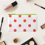 Polka Dots - Pastel Red on White Canvas Cosmetic Bag (XS)