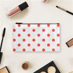 Polka Dots - Pastel Red on White Cosmetic Bag (S)