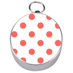 Polka Dots - Pastel Red on White Silver Compass