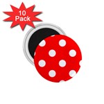 Polka Dots - White on Red 1.75  Magnet (10 pack)