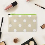 Polka Dots - White on Pearl Brown Canvas Cosmetic Bag (XS)