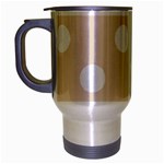 Polka Dots - White on Almond Brown Travel Mug (Silver Gray)