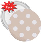 Polka Dots - White on Almond Brown 3  Button (10 pack)