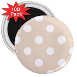 Polka Dots - White on Almond Brown 3  Magnet (100 pack)