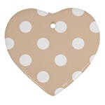 Polka Dots - White on Pastel Brown Heart Ornament (Two Sides)