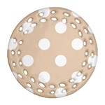 Polka Dots - White on Pastel Brown Round Filigree Ornament (Two Sides)