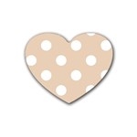 Polka Dots - White on Pastel Brown Rubber Coaster (Heart)