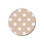 Polka Dots - White on Pastel Brown Rubber Coaster (Round)