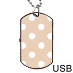 Polka Dots - White on Pastel Brown Dog Tag USB Flash (One Side)