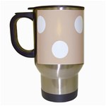 Polka Dots - White on Pastel Brown Travel Mug (White)