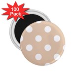 Polka Dots - White on Pastel Brown 2.25  Magnet (100 pack)