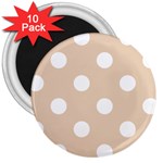 Polka Dots - White on Pastel Brown 3  Magnet (10 pack)