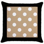 Polka Dots - White on Tan Brown Throw Pillow Case (Black)