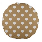 Polka Dots - White on Tan Brown Large 18  Premium Round Cushion