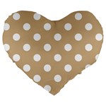 Polka Dots - White on Tan Brown Large 19  Premium Heart Shape Cushion