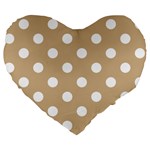 Polka Dots - White on Tan Brown Large 19  Premium Flano Heart Shape Cushion