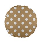 Polka Dots - White on Tan Brown Standard 15  Premium Round Cushion