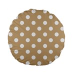 Polka Dots - White on Tan Brown Standard 15  Premium Flano Round Cushion