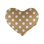 Polka Dots - White on Tan Brown Standard 16  Premium Heart Shape Cushion