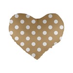 Polka Dots - White on Tan Brown Standard 16  Premium Flano Heart Shape Cushion