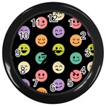 pastel smiley faces Wall Clock (Black)