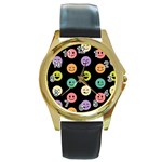 pastel smiley faces Round Gold Metal Watch