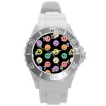 pastel smiley faces Round Plastic Sport Watch (L)