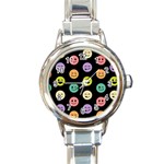 pastel smiley faces Round Italian Charm Watch