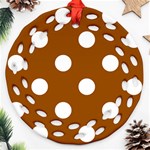 Polka Dots - White on Brown Ornament (Round Filigree)