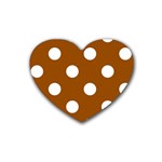 Polka Dots - White on Brown Rubber Coaster (Heart)