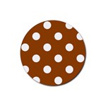 Polka Dots - White on Brown Rubber Coaster (Round)