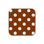 Polka Dots - White on Brown Rubber Square Coaster (4 pack)