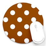 Polka Dots - White on Brown Round Mousepad