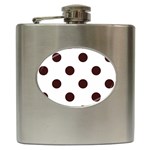 Polka Dots - Dark Sienna Brown on White Hip Flask (6 oz)