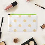 Polka Dots - Peach Orange on White Canvas Cosmetic Bag (XS)