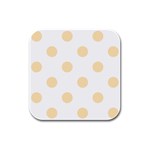 Polka Dots - Peach Orange on White Rubber Square Coaster (4 pack)