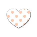 Polka Dots - Apricot Orange on White Rubber Coaster (Heart)