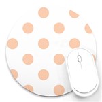 Polka Dots - Apricot Orange on White Round Mousepad