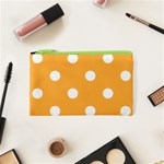 Polka Dots - White on Pastel Orange Canvas Cosmetic Bag (XS)