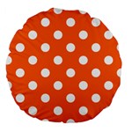 Polka Dots - White on Safety Orange Large 18  Premium Round Cushion