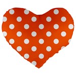 Polka Dots - White on Safety Orange Large 19  Premium Heart Shape Cushion