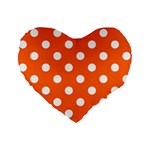 Polka Dots - White on Safety Orange Standard 16  Premium Flano Heart Shape Cushion