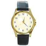 Polka Dots - White on Cornsilk Yellow Round Gold Metal Watch